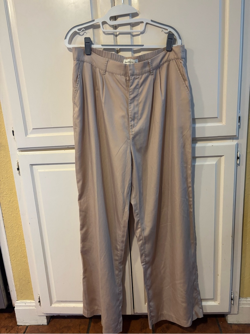 Abercrombie & Fitch NWT wide leg pleated tan women’s pants. Large. 100% Lyocell